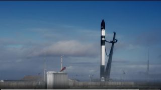 A Rocket Lab Electron stands on the pad shortly after a launch abort on June 30, 2026.