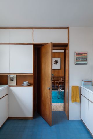midcentury kitchen at restored Peter Womersley house in High Sunderland