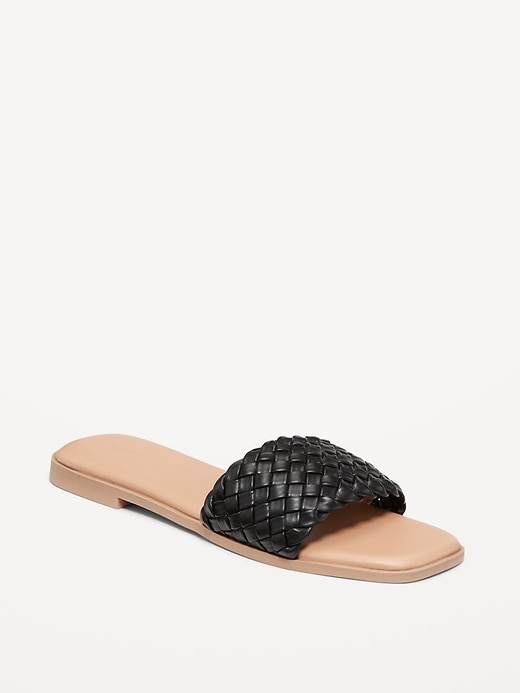 Faux footwear woven slide sandals
