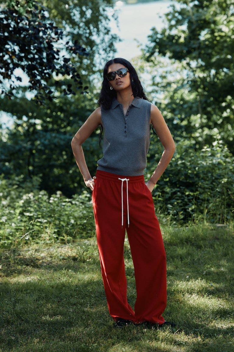 Wide-Leg Drawstring Pants