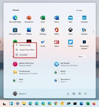 Start menu app context