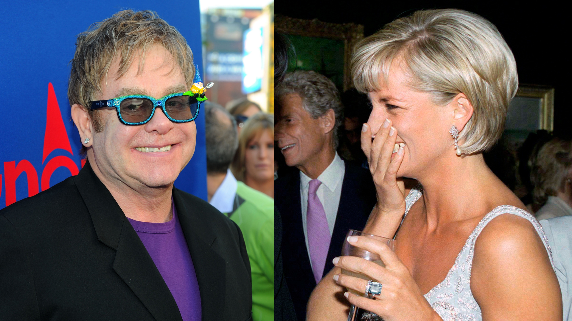 Elton John and Princess Diana smiling