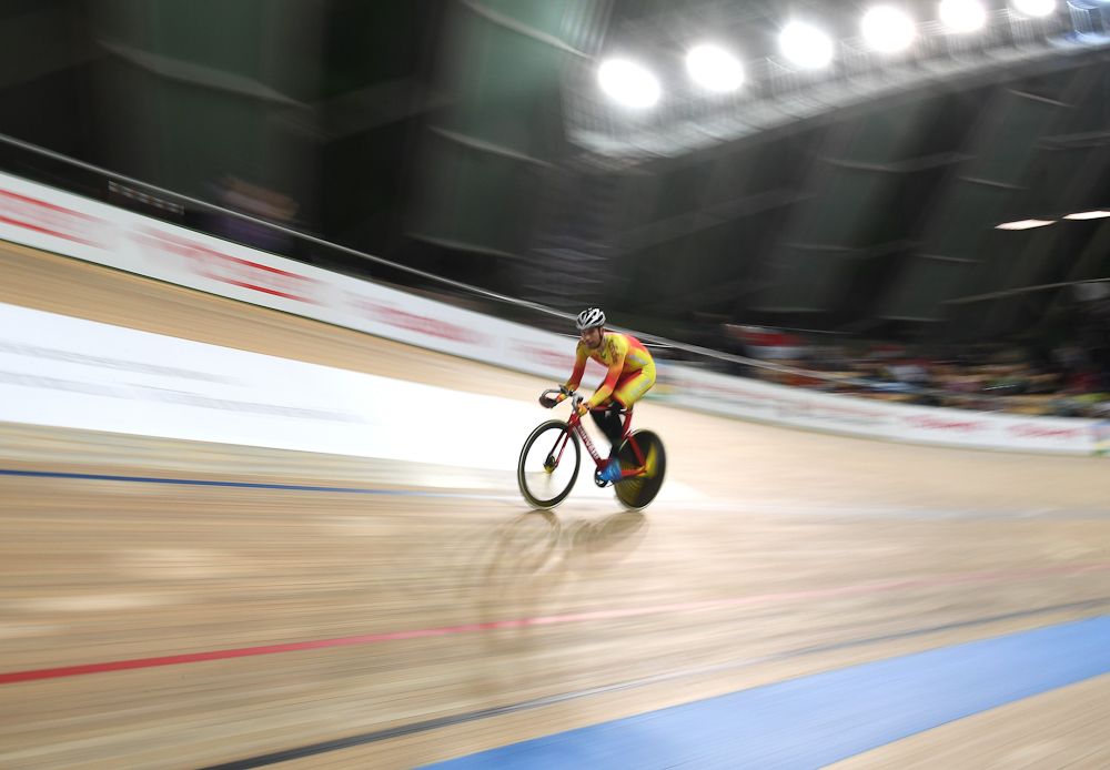 An athlete warms up during UCI Track Cycling World Championships on February 27, 2019 in Pruszkow