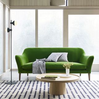 house with green sofa and wooden coffee table