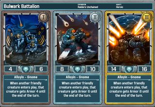 SolForge doesn't have mana. Instead, each time you play a card, a leveled up version of it is shuffled back into your deck, ensuring the stronger cards come later in the game.