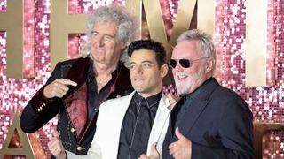 Queen’s Brian May and Roger Taylor with actor Rami Malek at the Bohemian Rhapsody world premiere in London in October 2018