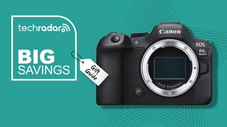 Canon EOS R6 Mark II on cyan big savings background