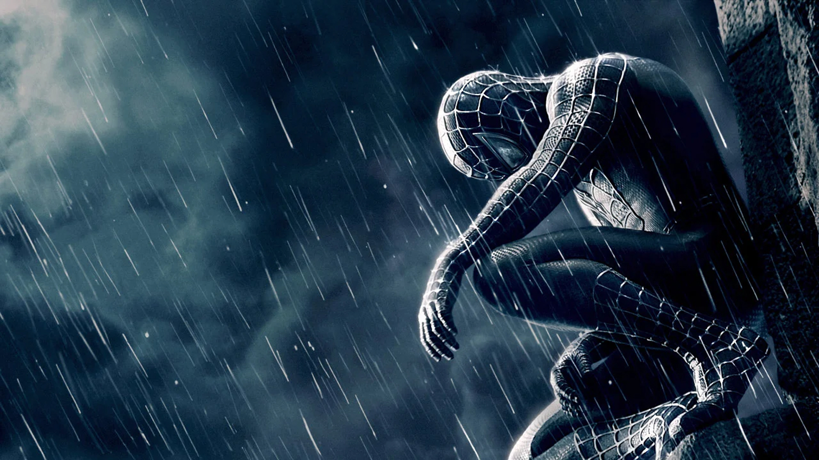 Emo Spider-Man in the rain
