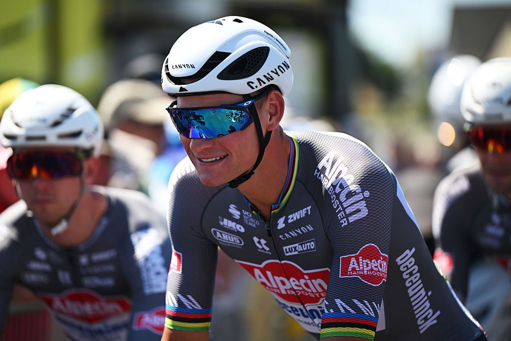 SAINT-MEEN-LE-GRAND, FRANCE - JULY 12: Mathieu Van Der Poel of Netherlands and Team Alpecin - Deceuninck prior to the 112th Tour de France, Stage 8 a 197km stage from Saint-Meen-le-Grand to Laval (Espace Mayenne) / #UCIWT / on July 12, 2025 in Saint-Meen-le-Grand, France.