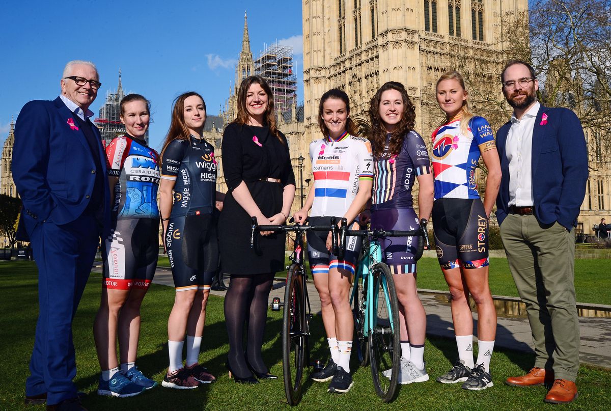 The launch of the OVO Energy Women's Tour outside the houses of parliament