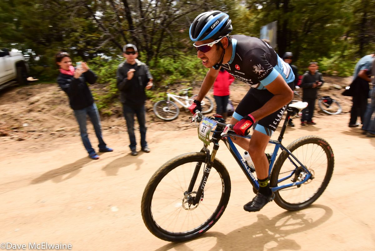 Fernando Paez (Raleigh Clement) riding in fourth place near the top of the Skull Valley climb