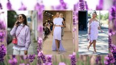 WGSN Color of the Year 2023 street style examples and Victoria Becham runway