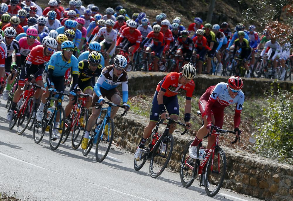 The Paris-Nice peloton in action during stage 5