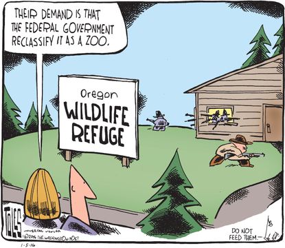 Editorial cartoon U.S. Oregon Wildlife Refuge Federal Government Zoo