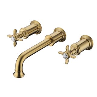 A brushed brass basin tap