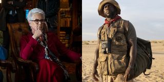 Jamie Lee Curtis in Knives Out and Kevin Hart in Jumanji: The Next Level, pictured side by side