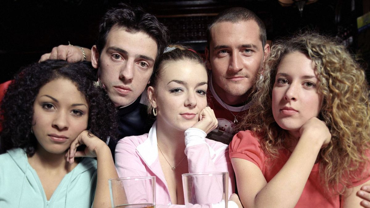 The main cast of Two Pints of Lager and a Packet of Crisps