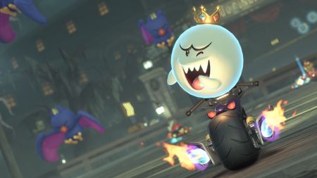 Mario Kart World screenshot on Switch 2 showing King Boo on a bike