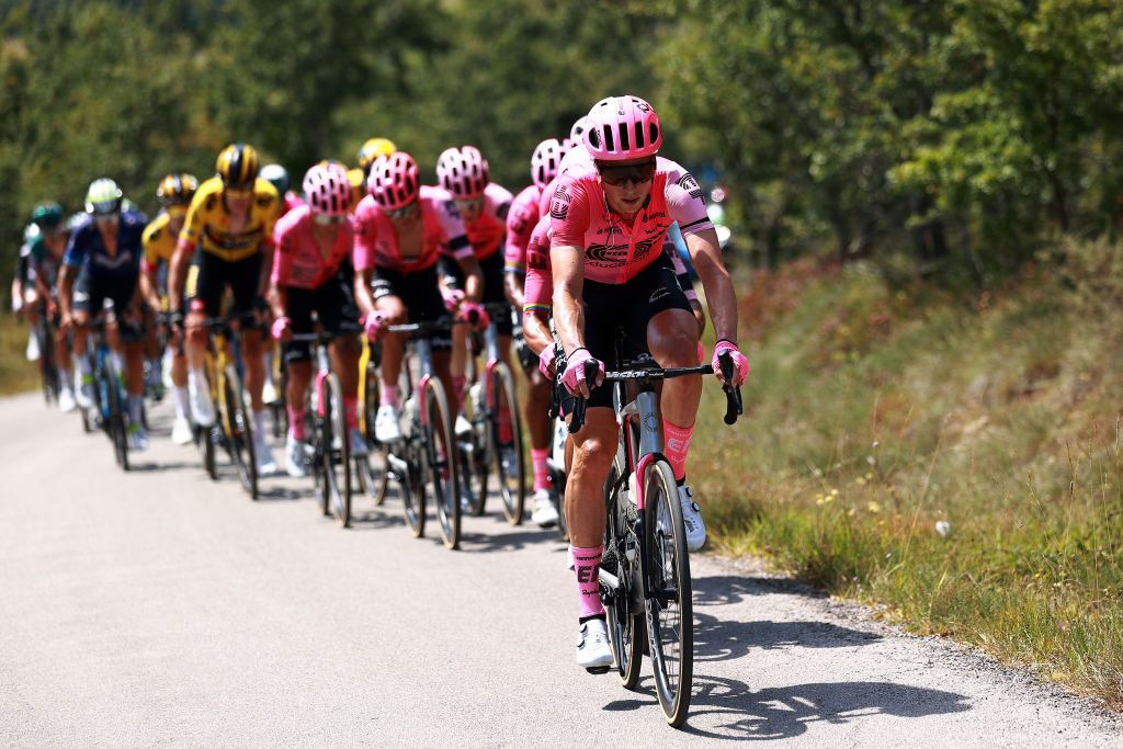 VILLARCAYO SPAIN AUGUST 17 Jens Keukeleire of Belgium and Team EF EducationEasyPost leads the peloton during the 45th Vuelta a Burgos 2023 Stage 3 a 183km stage from Sargentes de la Lora to Villarcayo on August 17 2023 in Villarcayo Spain Photo by Gonzalo Arroyo MorenoGetty Images
