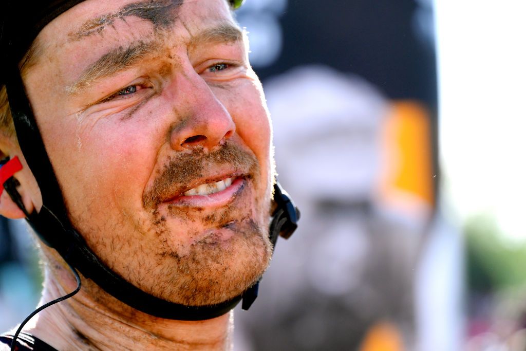 ROUBAIX FRANCE APRIL 17 Dylan Van Baarle of Netherlands and Team INEOS Grenadiers celebrates winning in the Roubaix Velodrome Vlodrome Andr Ptrieux during the 119th ParisRoubaix 2022 Mens Elite a 2572km one day race from Compigne to Roubaix ParisRoubaix WorldTour on April 17 2022 in Roubaix France Photo by Bernard Papon PoolGetty Images