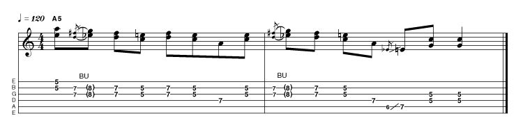 Down in Louisiana, a boy named Johnny (okay, only my mother calls me Johnny and it was really Liverpool) came up with this double-stop lick. The thickening effect of playing two notes at once is remarkably effective when projection is an issue.