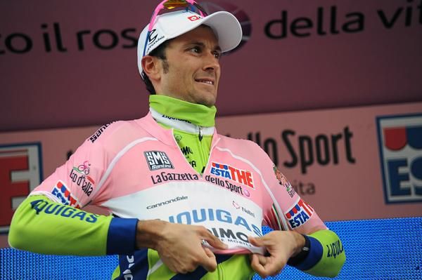 Ivan Basso (Liquigas - Doimo) puts on the pink jersey after a dominating performance on stage 19.