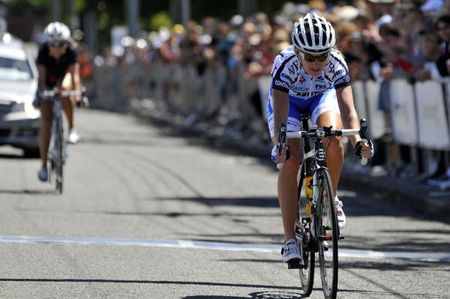 Serena Sheridan sprints to second place ahead of Rushlee Buchanan.