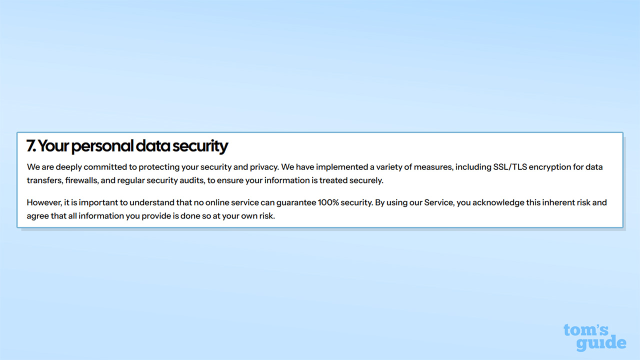 Screenshot of the data security section of HeyPolo's privacy policy