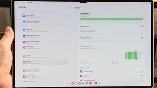 Samsung Galaxy Tab S10 Ultra showing battery Settings panel