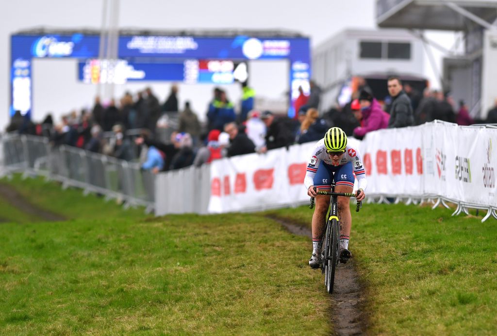 COL DU VAM DRENTHE NETHERLANDS NOVEMBER 06 Zoe Backstedt of United Kingdom competes during the 19th UEC European Cyclocross Championships 2021 Womens Junior EuroCross21 UECcycling on November 06 2021 in Col du Vam Drenthe Netherlands Photo by Luc ClaessenGetty Images