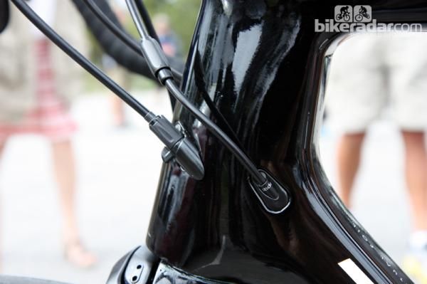 The new Trek Madone 7-Series' internal cable routing may make for a cleaner look in theory but it also requires extra adjusters that clutter the appearance.