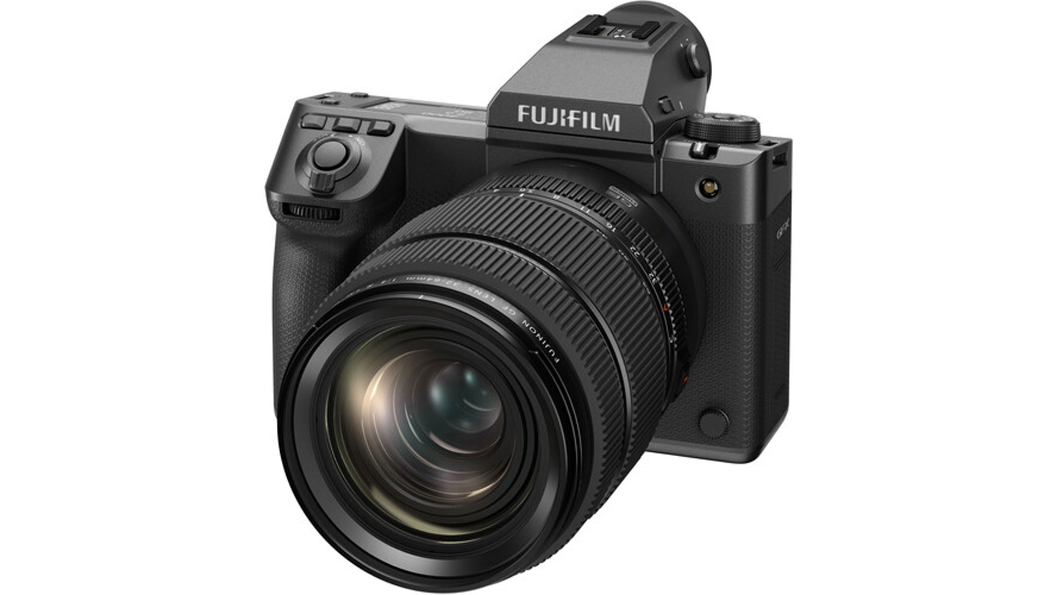 The Fujifilm GFX100 II with the lens attached