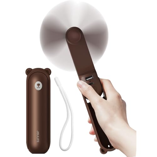 Jisulife Handheld Fan With 4500 Mah Powerbank Max 37 Hours Runtime, Pocket Portable Battery Operated or Usb Powered Folding Personal Fan, 3 Speeds, Gifts for Women Men Kids Gift for Festival-Brown