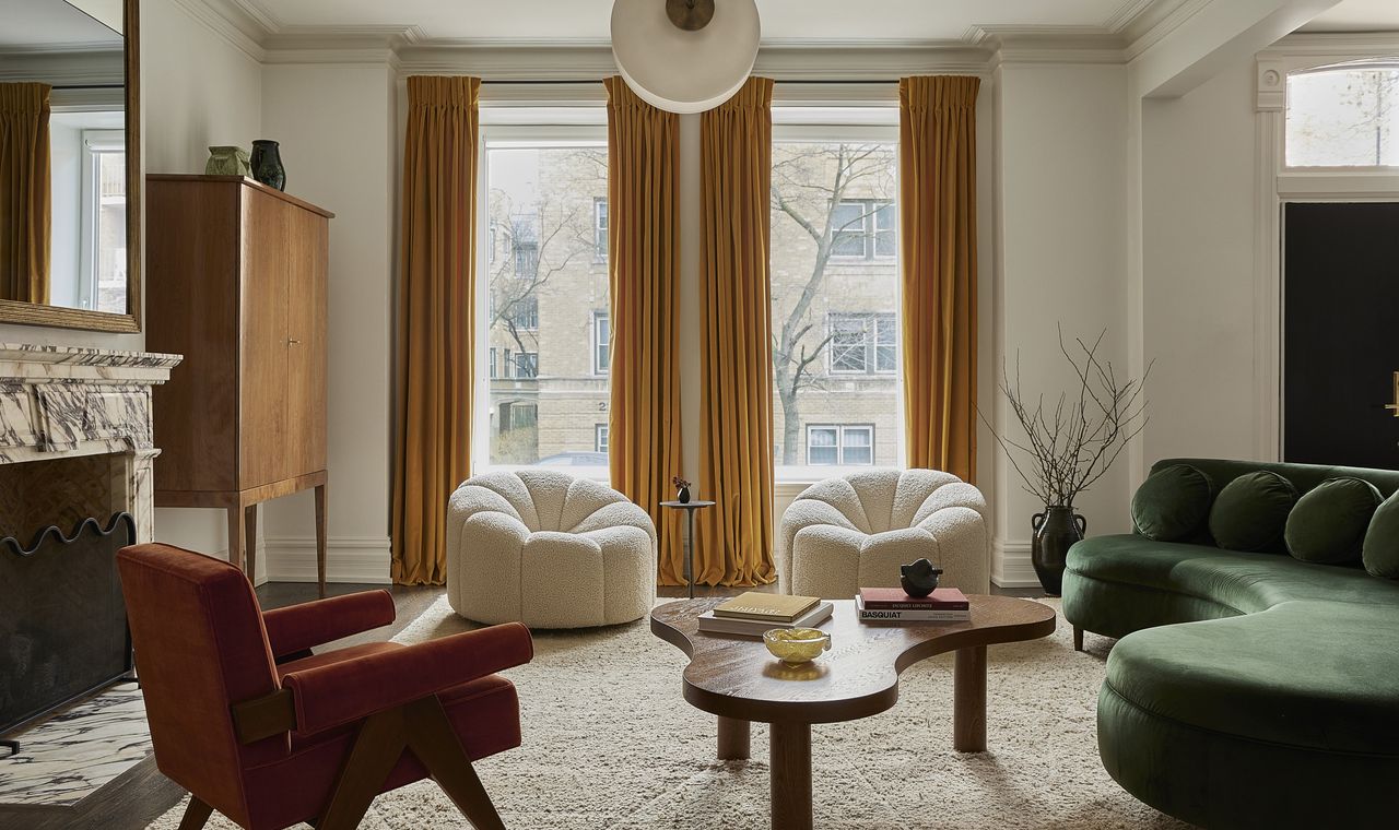 A living room with a coffee table focal point