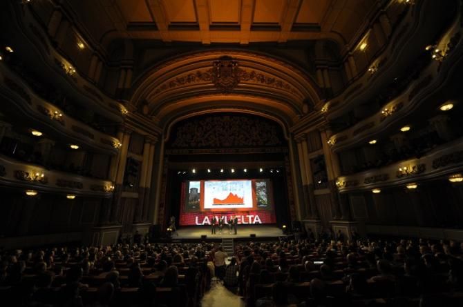 A general view shows the Novagalicia Bank Cultural Centre during the presentation of the 68th Vuelta a Espana