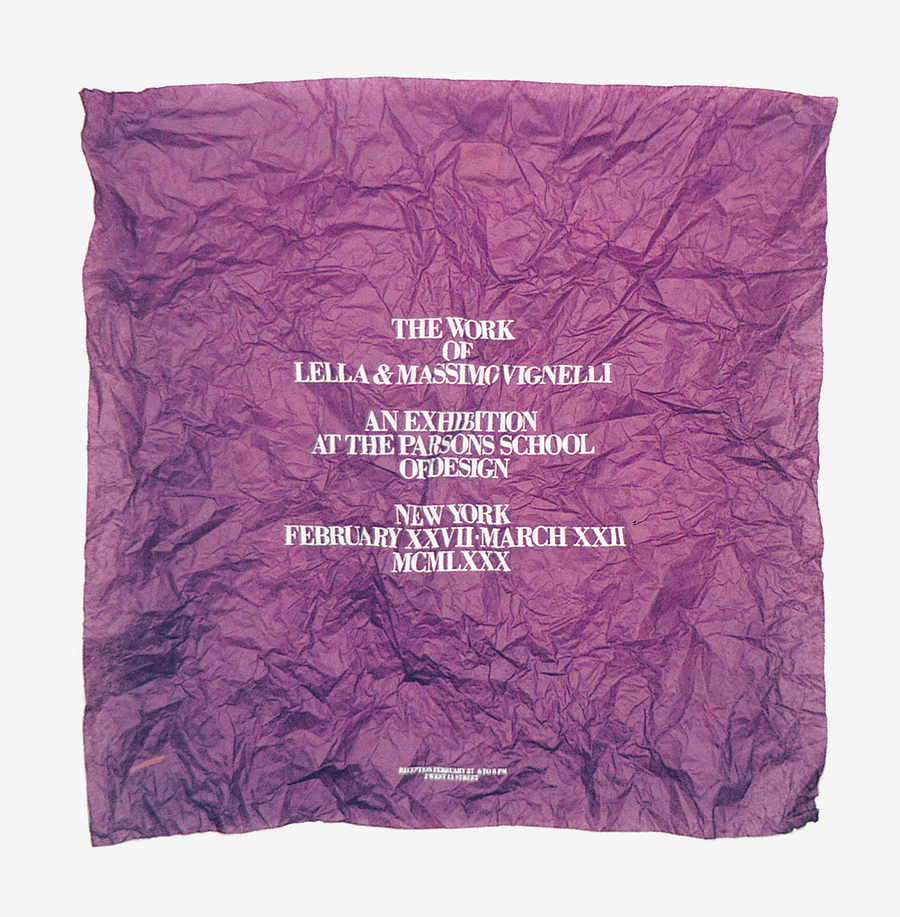 Exhibition invite posted on a scrunched up piece of purple tissue paper