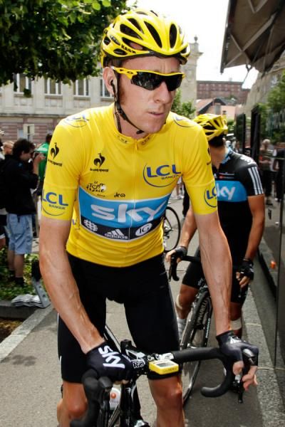 Bradley Wiggins (Sky) in yellow on stage eight of the Tour de France