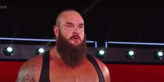 Braun Strowman walking to the ring to confront Paul Heyman.