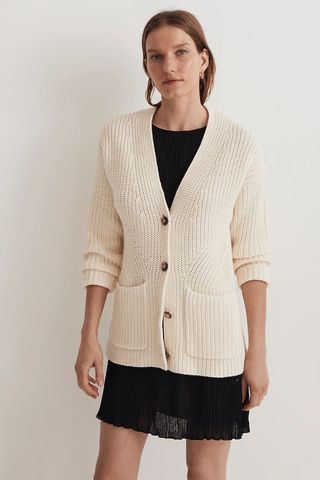 Madewell Textural-Stitch V-Neck Cardigan Sweater