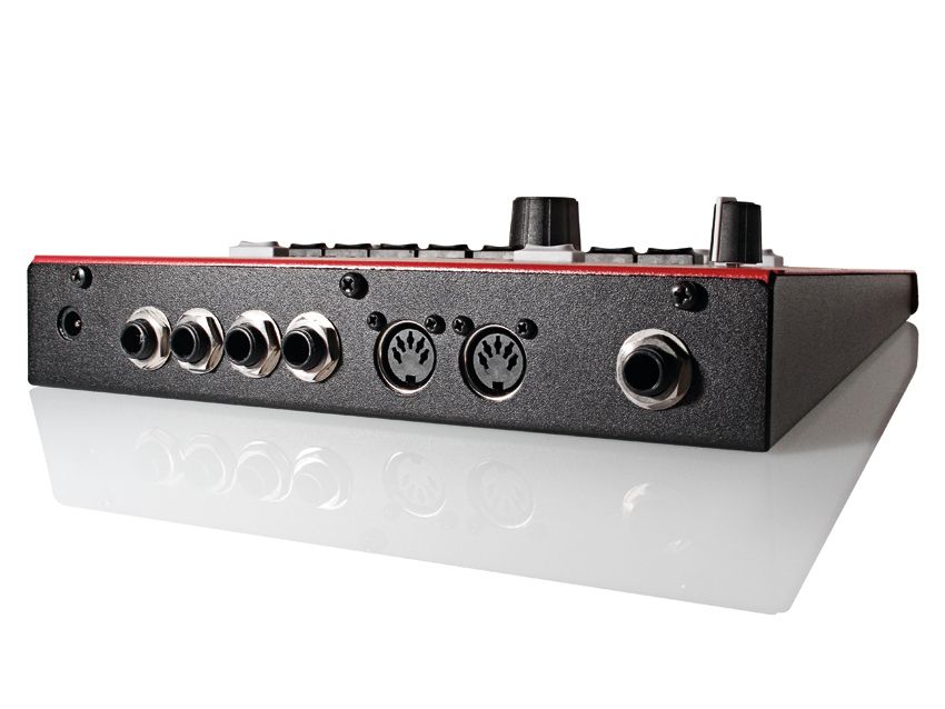 The 1/4-inch trigger inputs are compatible with all makes of drum pad and triggers, while the MIDI In and Out ports cover more conventional interfacing.