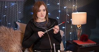 Sienna Blake still has Nico Blake locked in her bedroom but she decides to teach Nico how to knit in Hollyoaks.