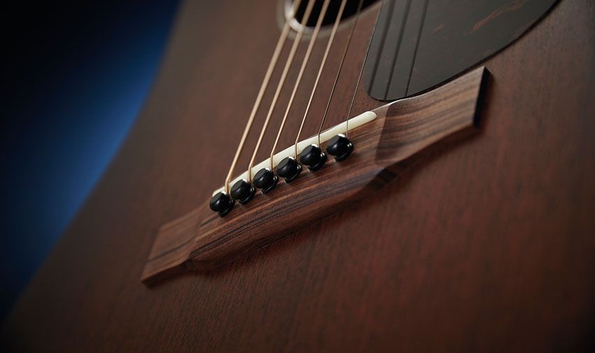 Bridge and fingerboard on the D-15M Burst are morado, aka pau ferro