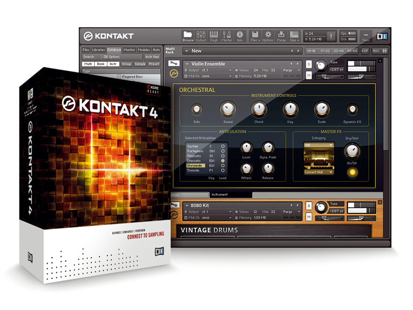 Kontakt 4 ships with a 44GB library.