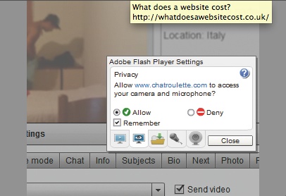 Flash asking for permission to access your camera and microphone on Chatroulette
