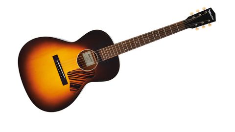 Our review guitar has solid mahogany back and sides with suitably minimal ivoroid binding and soundhole ring