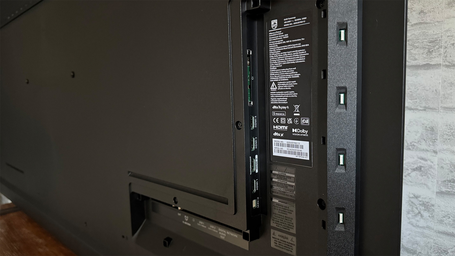 Philips OLED760 OLED TV rear of set showing connections