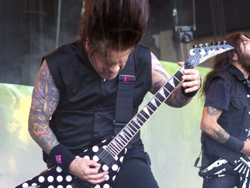 Machine Head rocking out during the 2011 Rockstar Mayhem Festival at the San Manuel Amphitheater in San Bernardino, CA