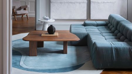 Scandi living room with sofa in the center