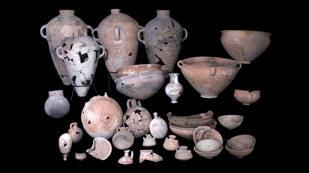 Archaeologists say the temple walls and ceiling collapsed when it was attacked, sealing many objects inside &ndash; including many pieces of pottery.