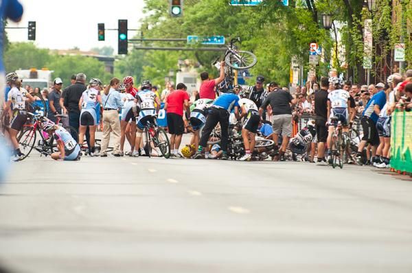 Lots of riders having a hard time getting untangled after the crash that saw 39 women go down.